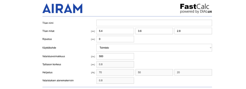 FastCalc-selainnäkymä